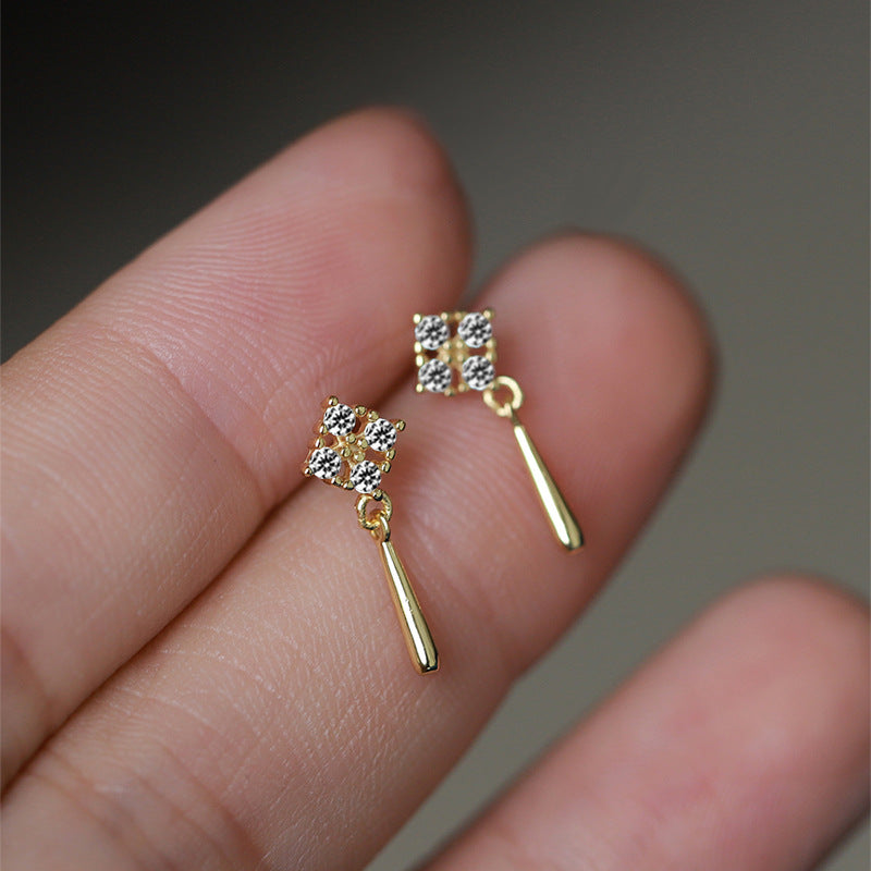 Sterling Silver Dangling C/Z Cluster 14K Yellow Gold Plated Drop Earrings