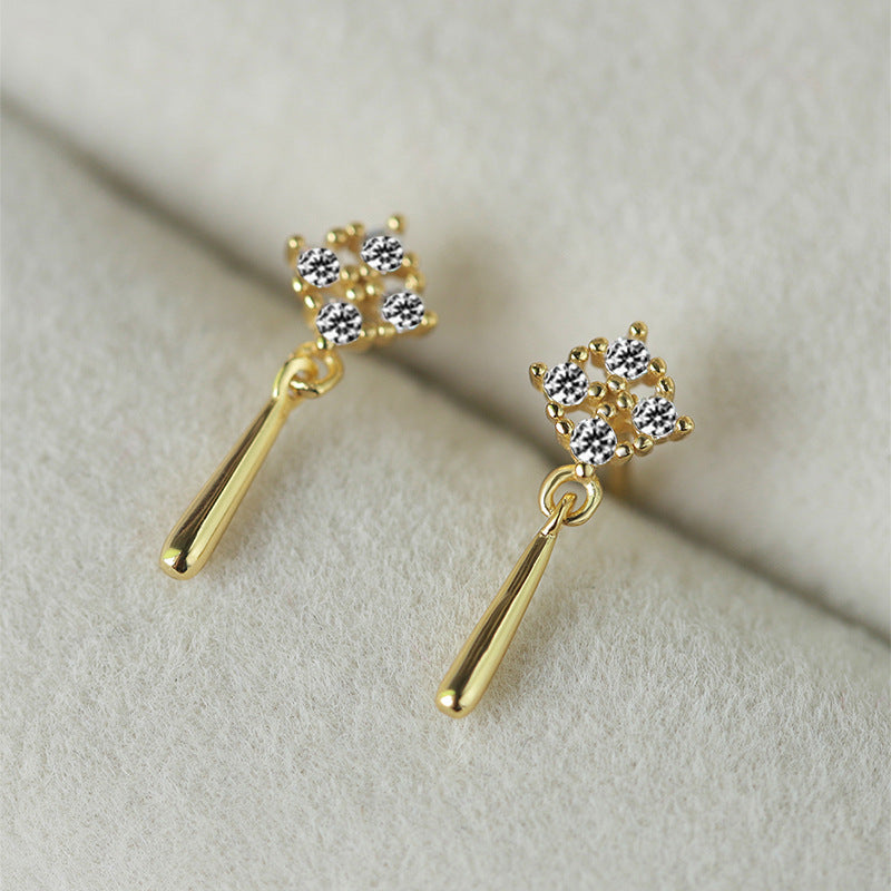 Sterling Silver Dangling C/Z Cluster 14K Yellow Gold Plated Drop Earrings