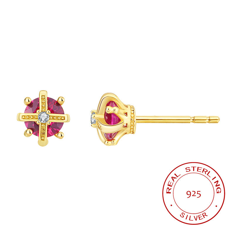 Sterling Silver Regal Crown C/Z Stud Earrings 14K Yellow Gold Plated Earrings