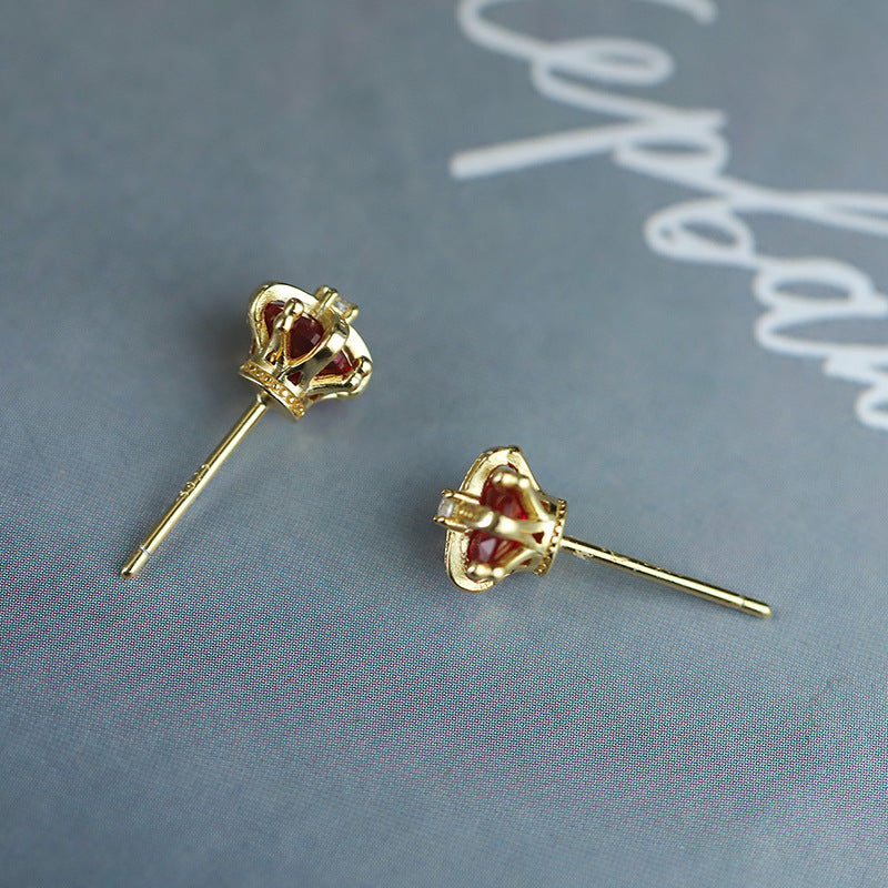 Sterling Silver Regal Crown C/Z Stud Earrings 14K Yellow Gold Plated Earrings