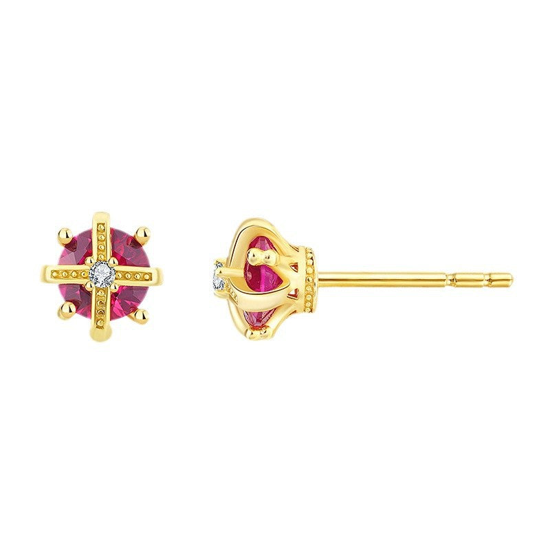 Sterling Silver Regal Crown C/Z Stud Earrings 14K Yellow Gold Plated Earrings