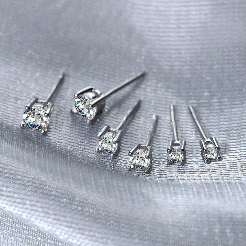 Sterling Silver Classic C/Z Stud Earrings Collection 3 Pairs 2.5mm 3mm 4mm