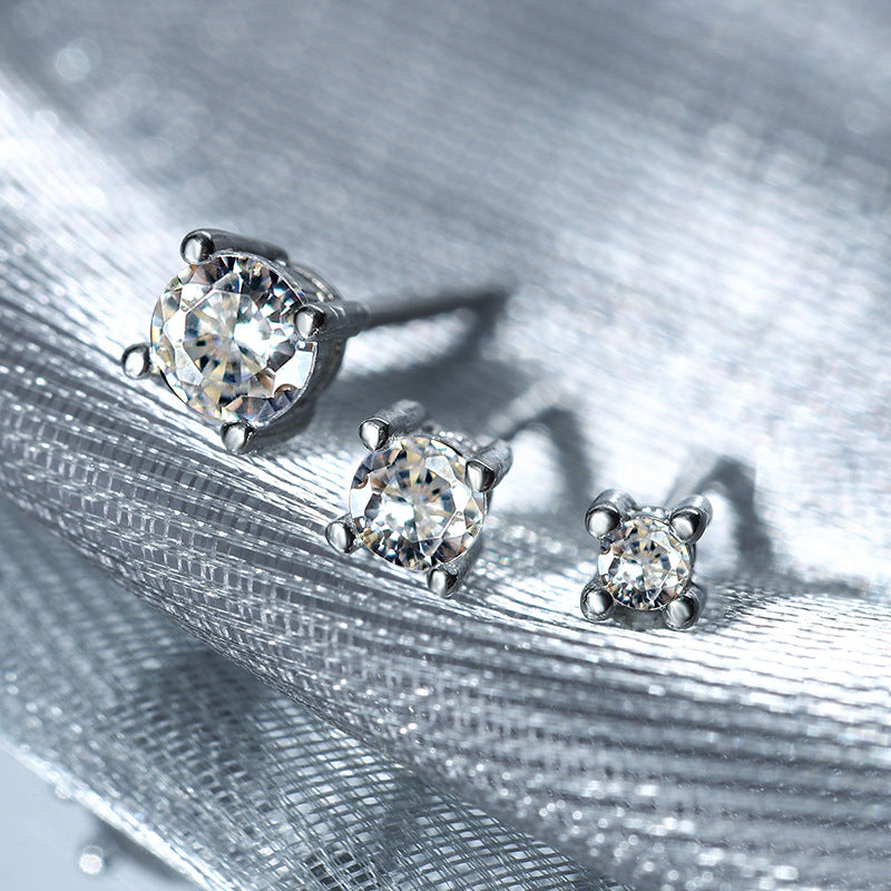 Sterling Silver Classic C/Z Stud Earrings Collection 3 Pairs 2.5mm 3mm 4mm