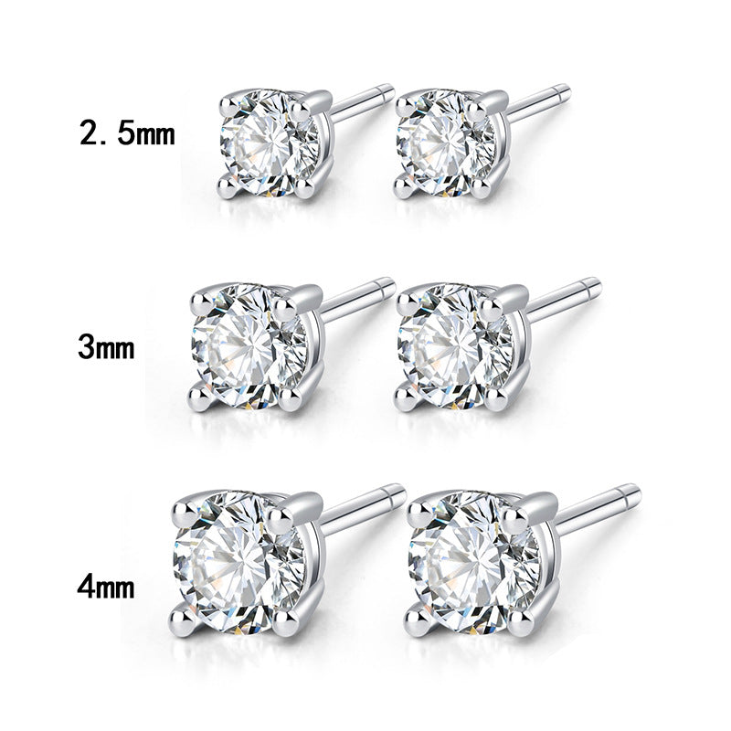 Sterling Silver Classic C/Z Stud Earrings Collection 3 Pairs 2.5mm 3mm 4mm