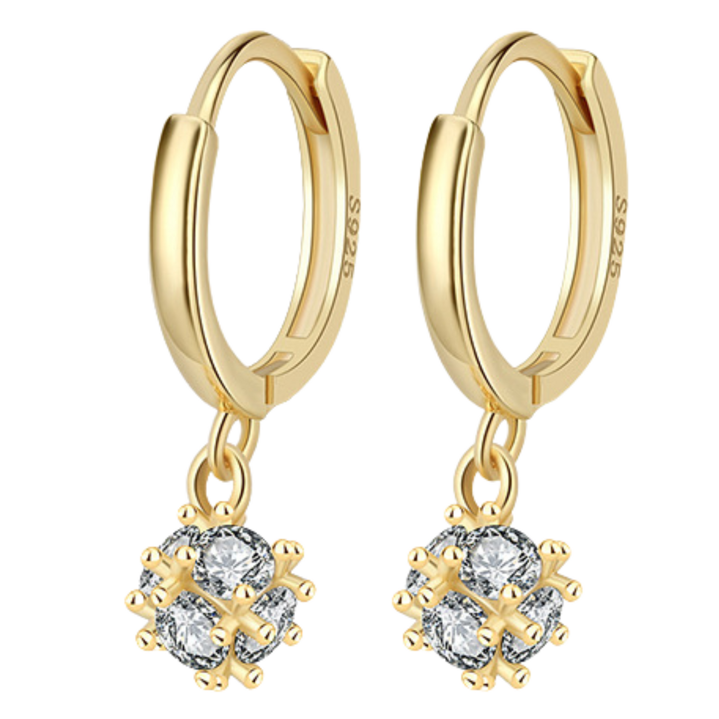 Sterling Silver Crystal Ball Huggies C/Z Earrings 14K Yellow Gold Plated Earrings