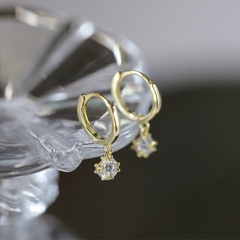 Sterling Silver Crystal Ball Huggies C/Z Earrings 14K Yellow Gold Plated Earrings