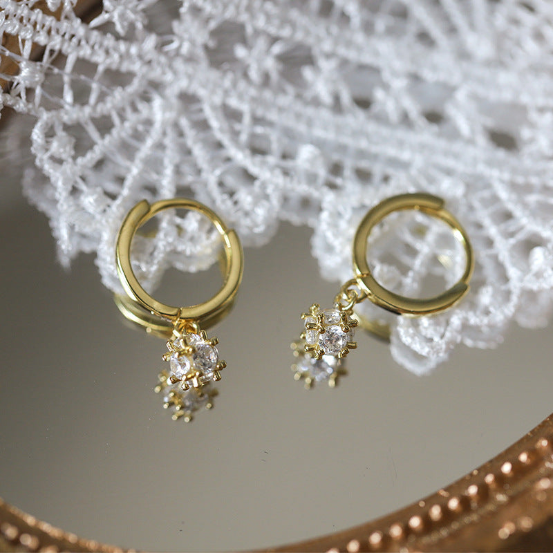 Sterling Silver Crystal Ball Huggies C/Z Earrings 14K Yellow Gold Plated Earrings