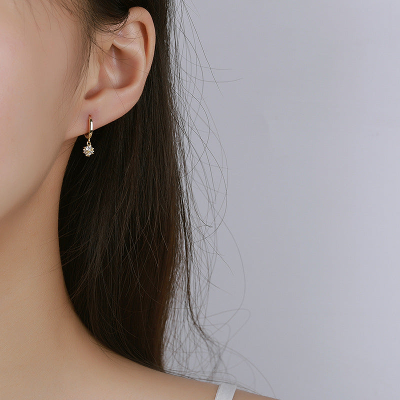 Sterling Silver Crystal Ball Huggies C/Z Earrings 14K Yellow Gold Plated Earrings