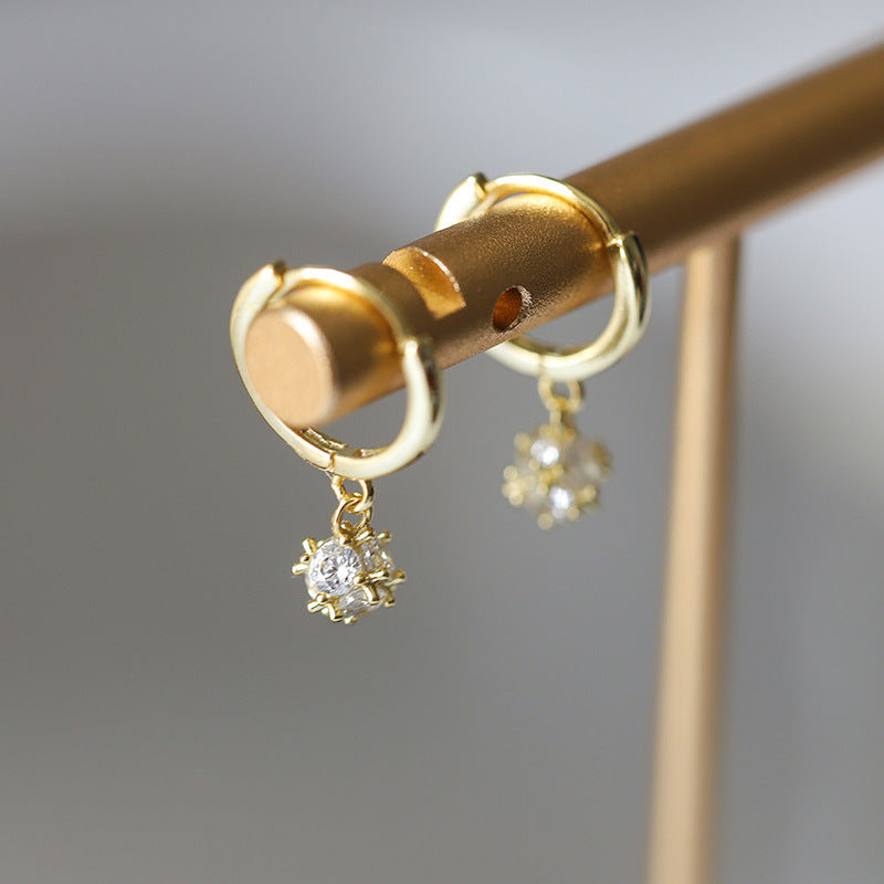 Sterling Silver Crystal Ball Huggies C/Z Earrings 14K Yellow Gold Plated Earrings