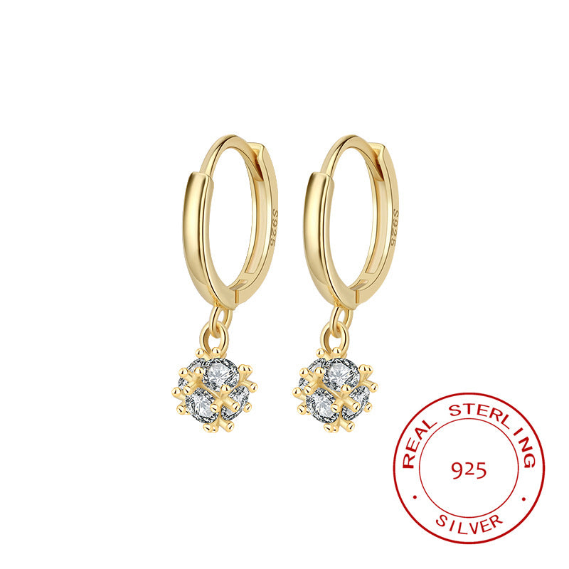 Sterling Silver Crystal Ball Huggies C/Z Earrings 14K Yellow Gold Plated Earrings