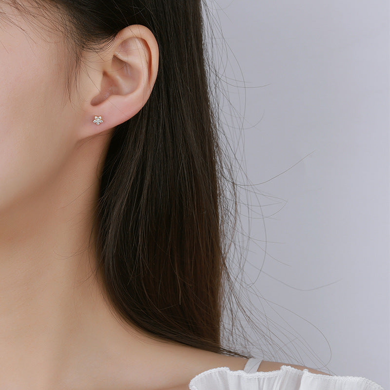 Sterling Silver Dainty Star C/Z Stud Earrings 14K Yellow Gold Plated Earrings