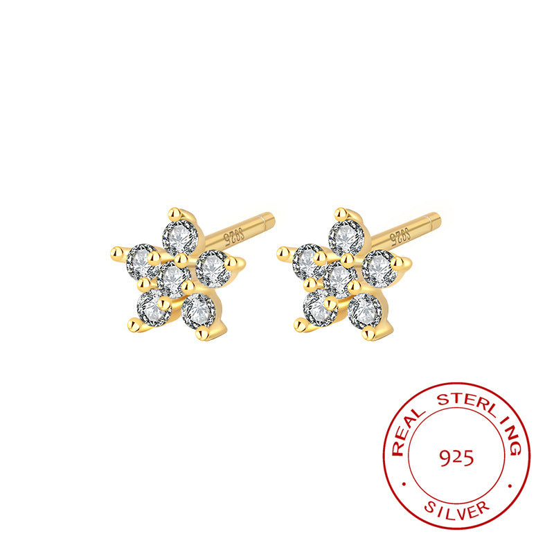 Sterling Silver Dainty Star C/Z Stud Earrings 14K Yellow Gold Plated Earrings