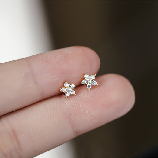 Sterling Silver Dainty Star C/Z Stud Earrings 14K Yellow Gold Plated Earrings