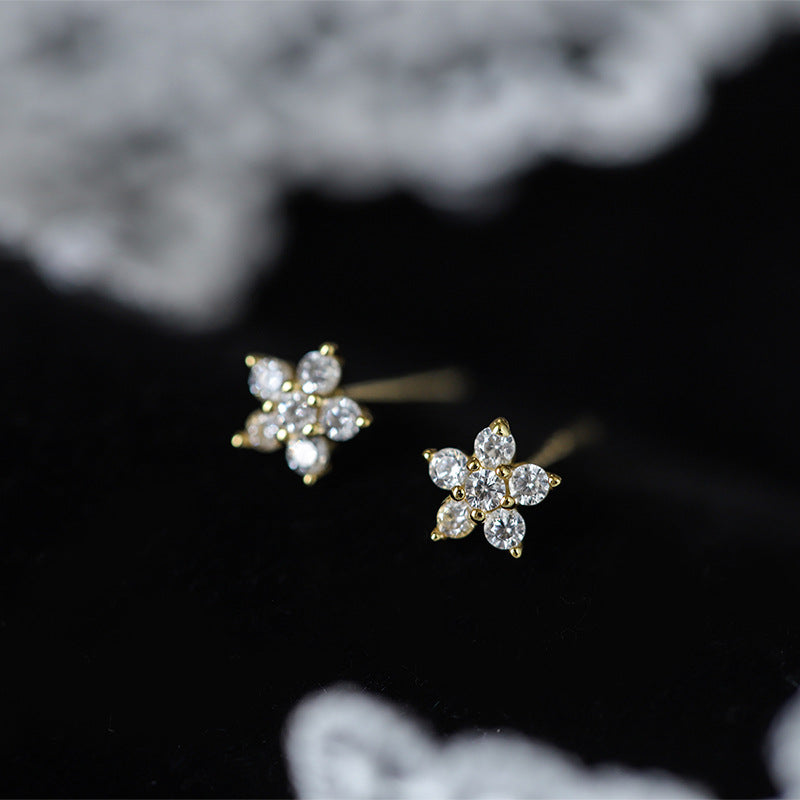Sterling Silver Dainty Star C/Z Stud Earrings 14K Yellow Gold Plated Earrings