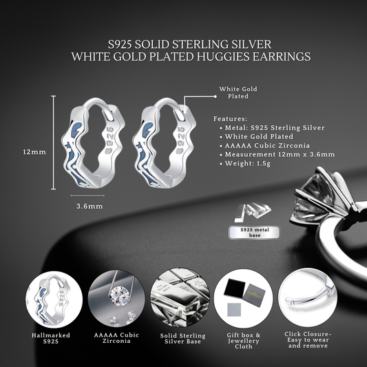 Sterling Silver Wave Hoop Earrings with Cubic Zirconia