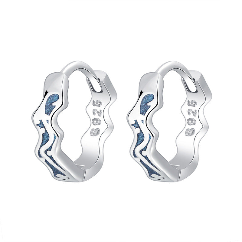 Sterling Silver Wave Hoop Earrings with Cubic Zirconia