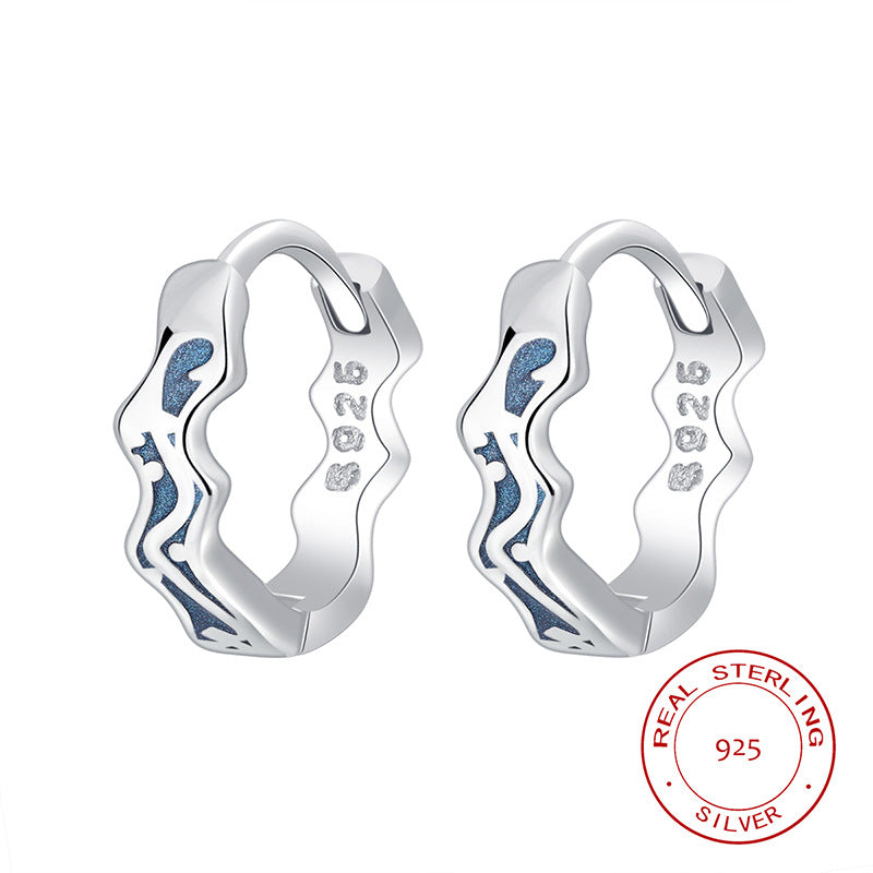 Sterling Silver Wave Hoop Earrings with Cubic Zirconia