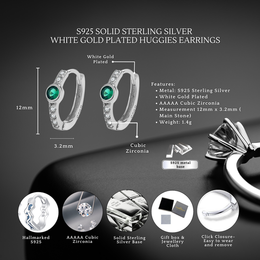 Sterling Silver Emerald CZ Huggie Earrings