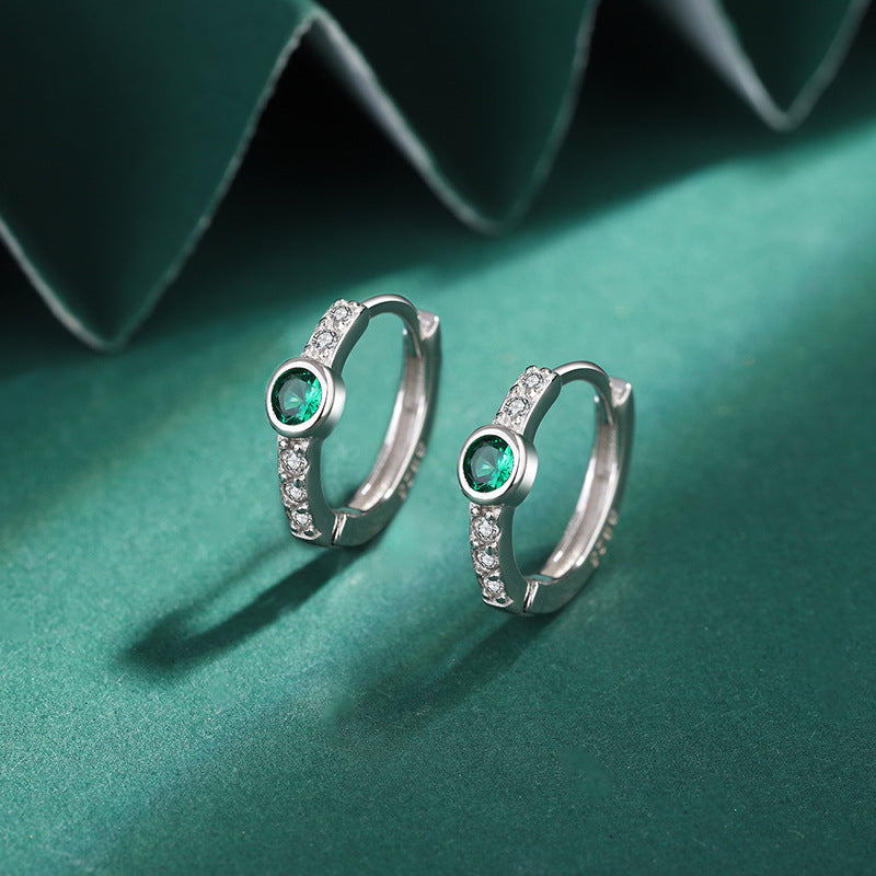 Sterling Silver Emerald CZ Huggie Earrings