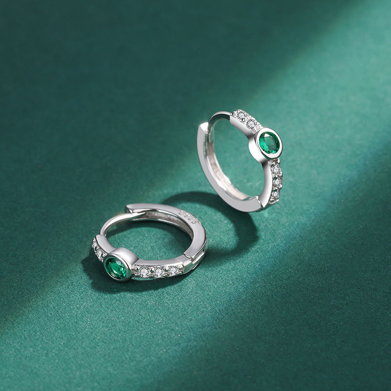 Sterling Silver Emerald CZ Huggie Earrings