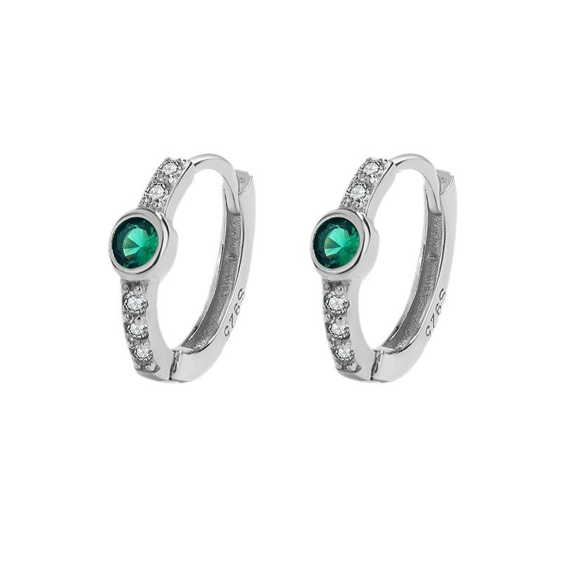 Sterling Silver Emerald CZ Huggie Earrings