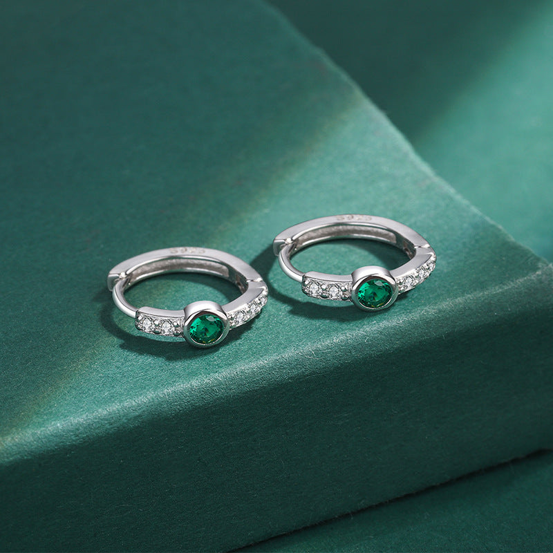 Sterling Silver Emerald CZ Huggie Earrings