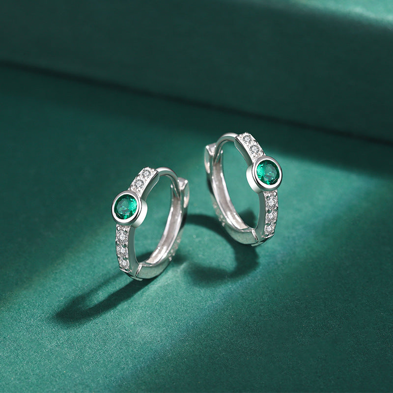 Sterling Silver Emerald CZ Huggie Earrings