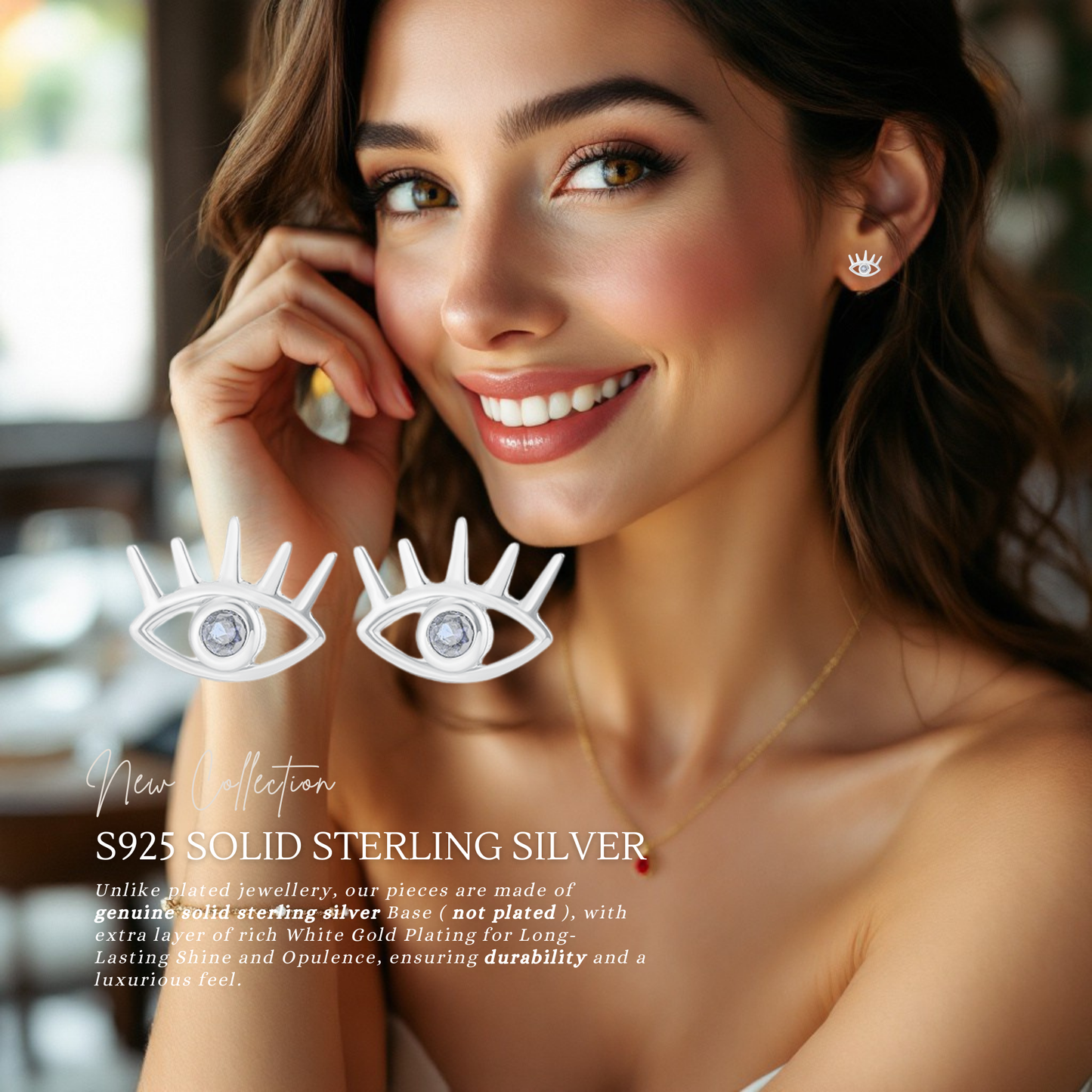 Sterling Silver Evil Eye Stud CZ Earrings