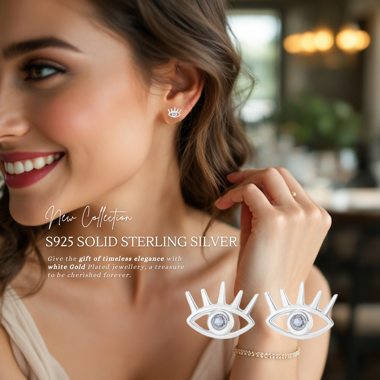 Sterling Silver Evil Eye Stud CZ Earrings