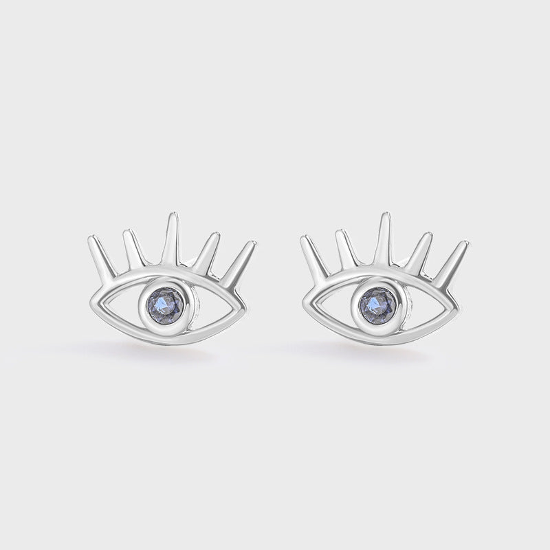 Sterling Silver Evil Eye Stud CZ Earrings