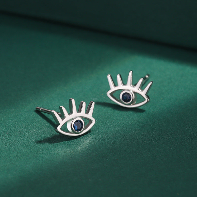 Sterling Silver Evil Eye Stud CZ Earrings