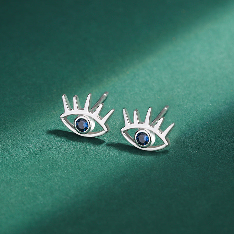 Sterling Silver Evil Eye Stud CZ Earrings