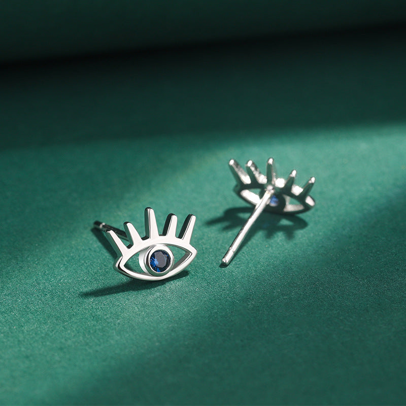 Sterling Silver Evil Eye Stud CZ Earrings