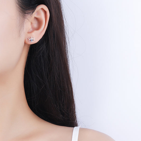 Sterling Silver Evil Eye Stud CZ Earrings