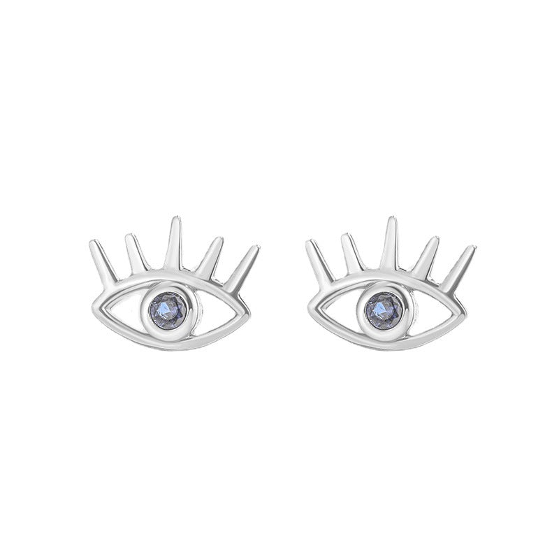 Sterling Silver Evil Eye Stud CZ Earrings