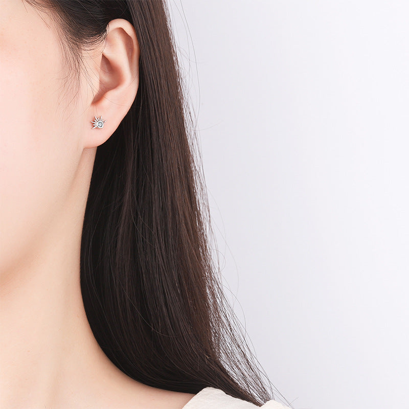 Sterling Silver Sunburst CZ Stud Earrings
