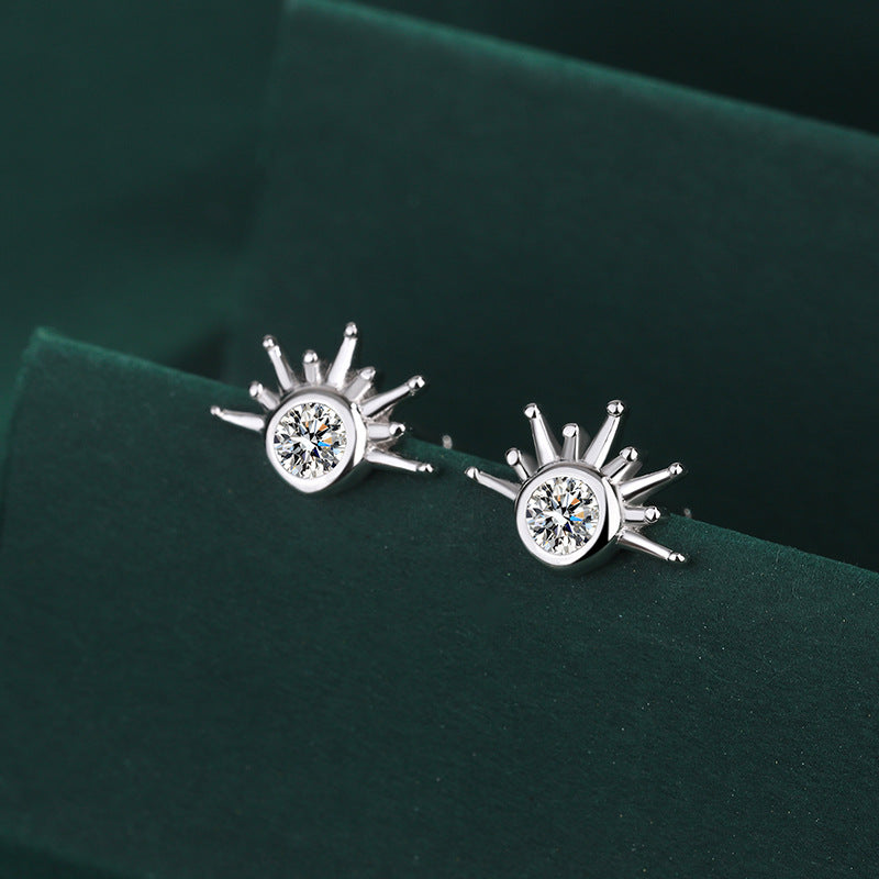 Sterling Silver Sunburst CZ Stud Earrings