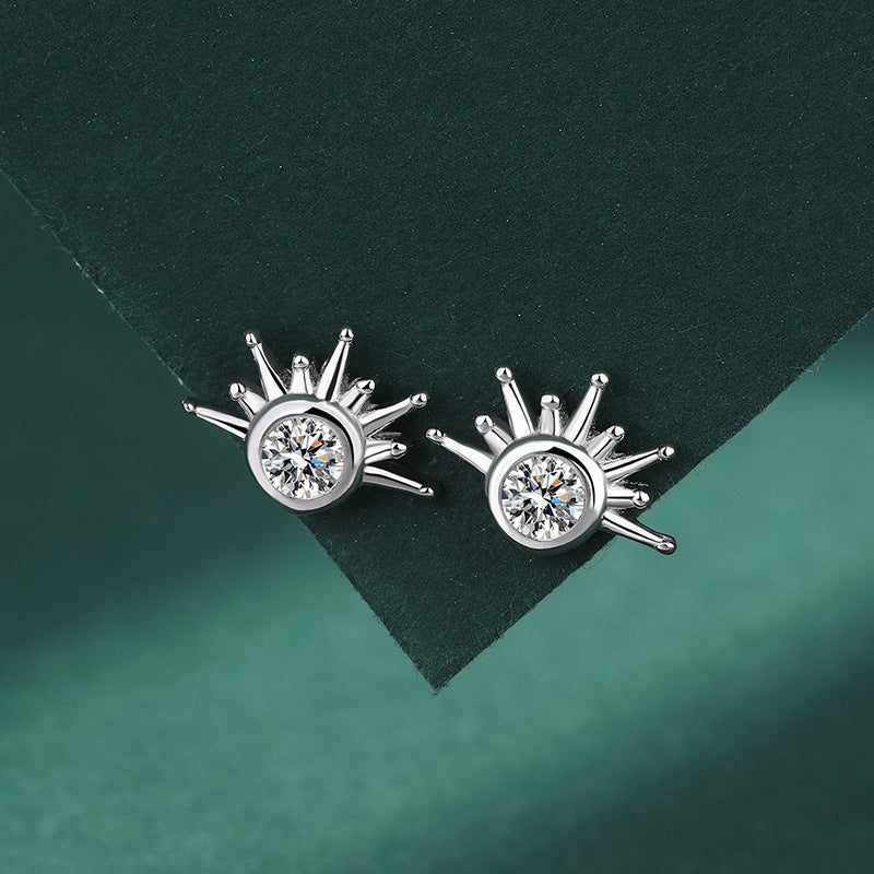 Sterling Silver Sunburst CZ Stud Earrings