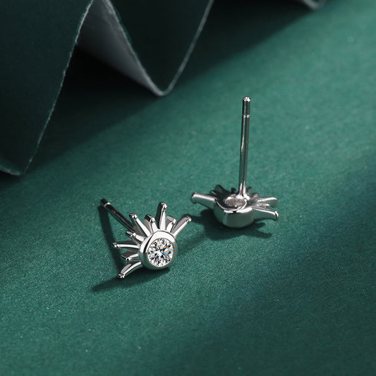 Sterling Silver Sunburst CZ Stud Earrings