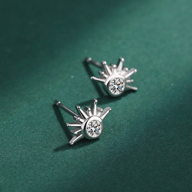 Sterling Silver Sunburst CZ Stud Earrings