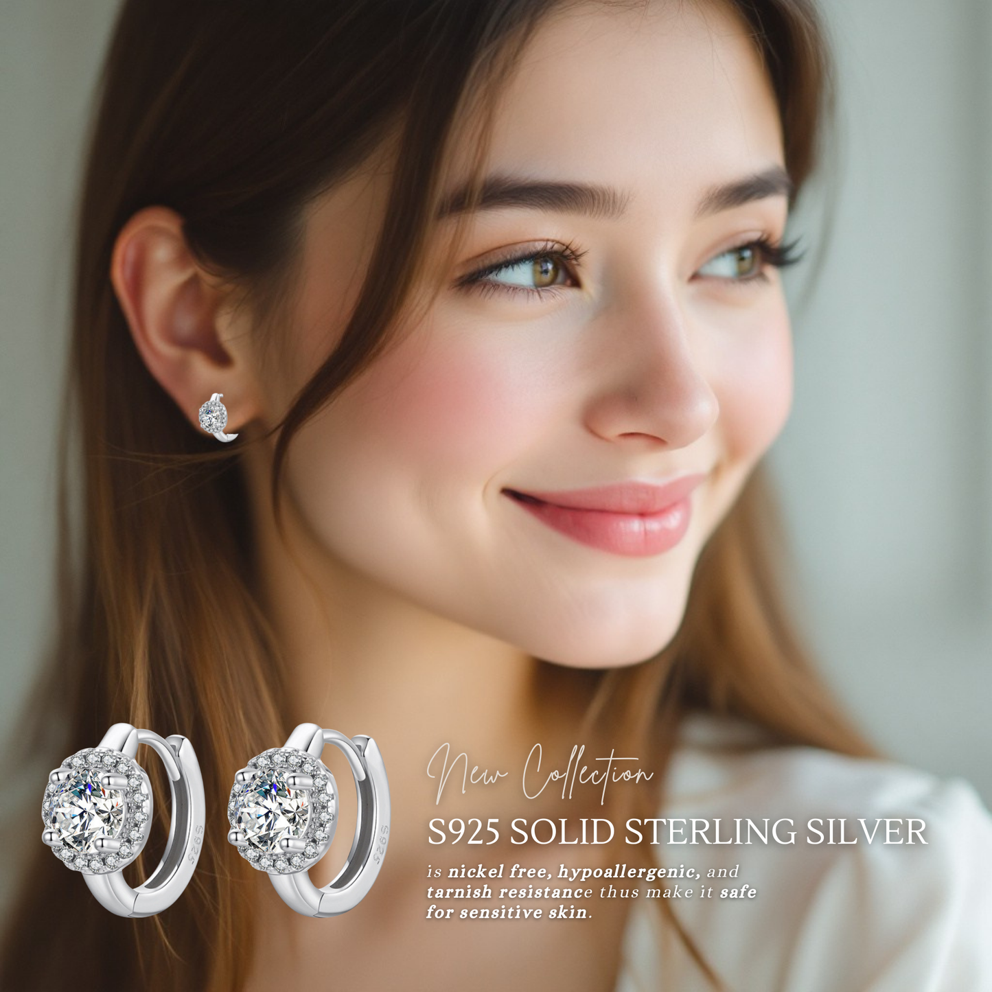 Sterling Silver Moissanite Halo 0.5 carat Huggie Earrings