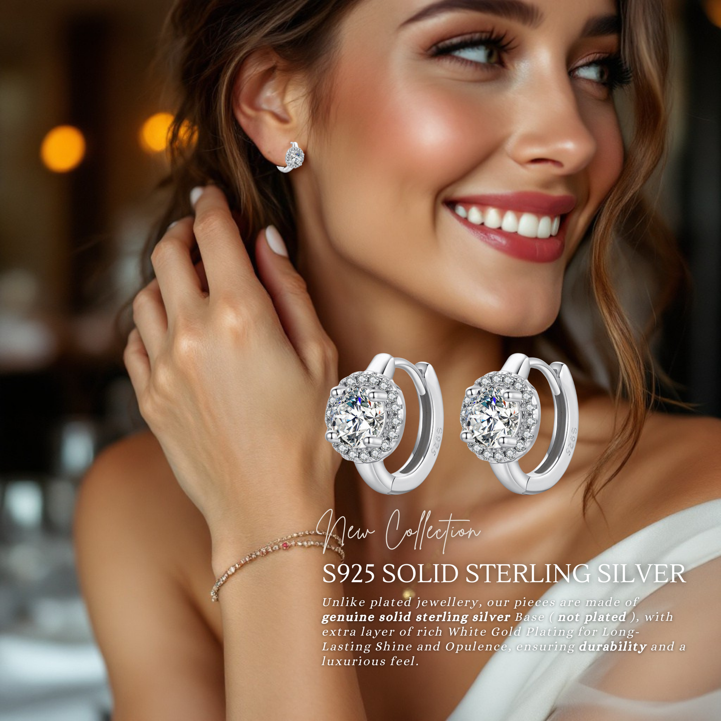 Sterling Silver Moissanite Halo 0.5 carat Huggie Earrings