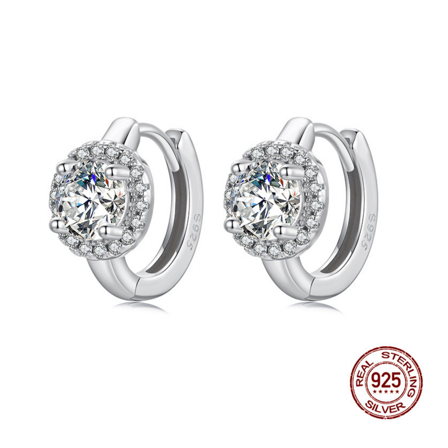 Sterling Silver Moissanite Halo 0.5 carat Huggie Earrings