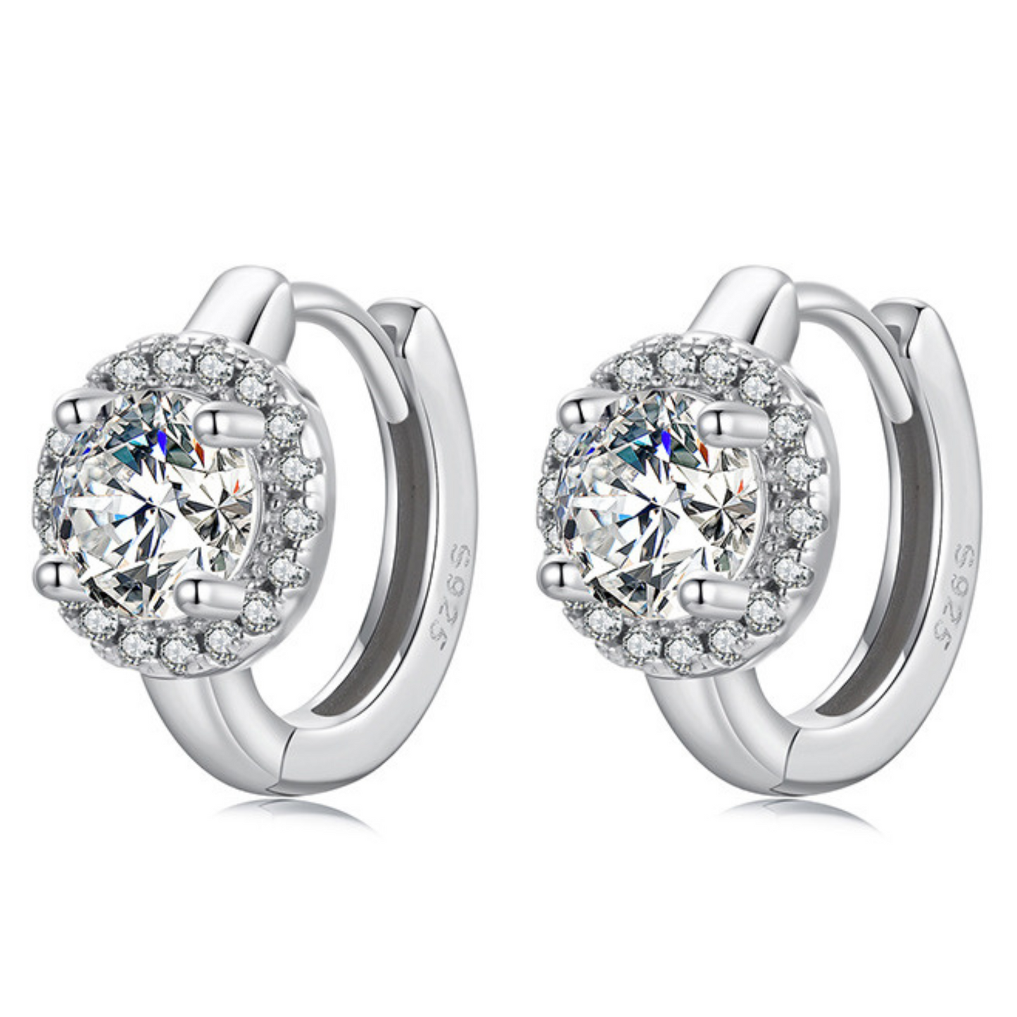 Sterling Silver Moissanite Halo 0.5 carat Huggie Earrings