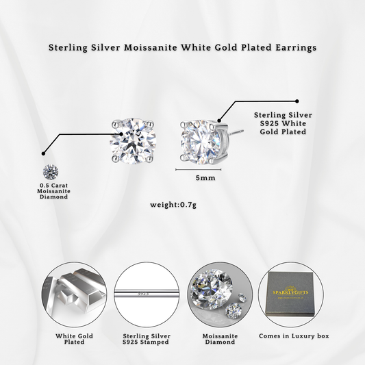 S925 Sterling Silver Moissanite Salitaire 0.5 carat 5mm Stud Earrings