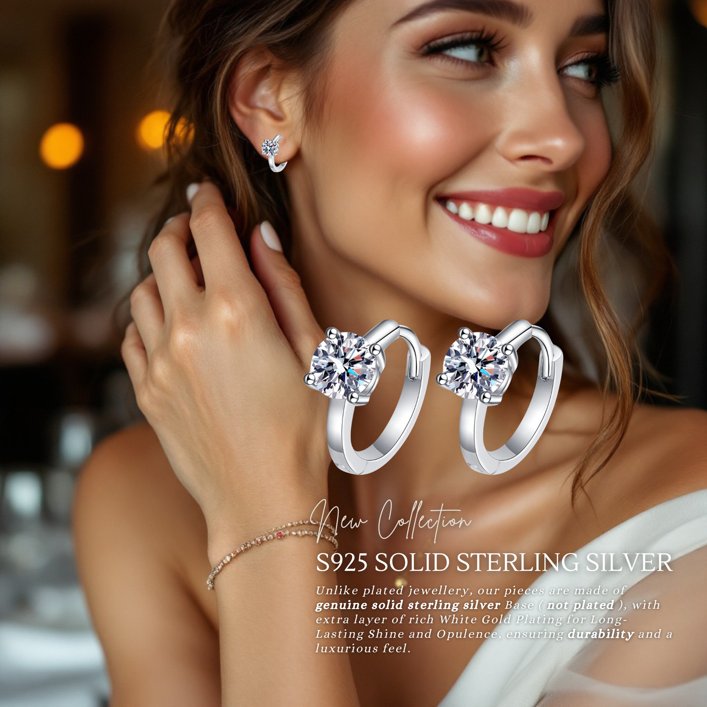 Sterling Silver Moissanite Solitaire 1 Carat Diamond Huggie Earrings