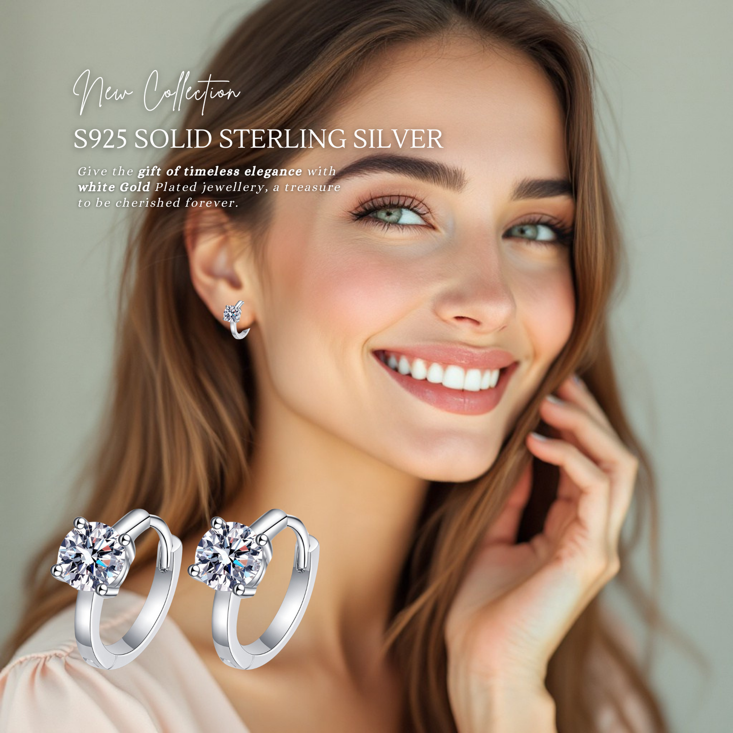 Sterling Silver Moissanite Solitaire 1 Carat Diamond Huggie Earrings