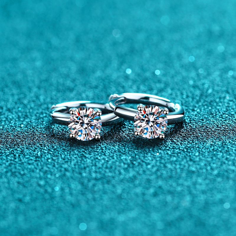 Sterling Silver Moissanite Solitaire 1 Carat Diamond Huggie Earrings