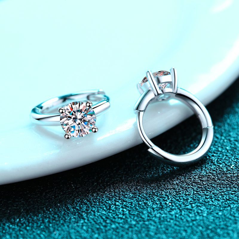 Sterling Silver Moissanite Solitaire 1 Carat Diamond Huggie Earrings