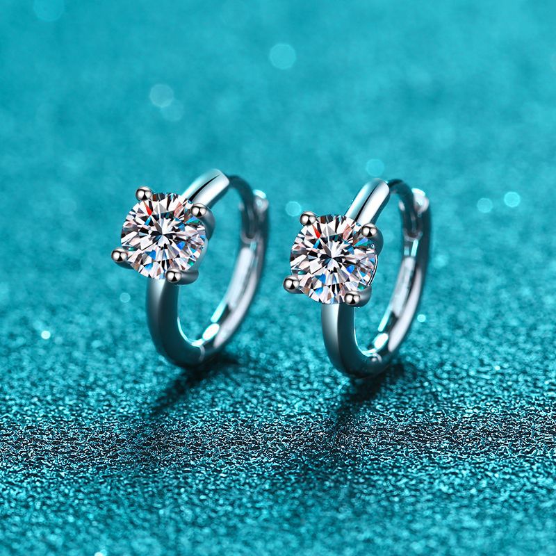 Sterling Silver Moissanite Solitaire 1 Carat Diamond Huggie Earrings